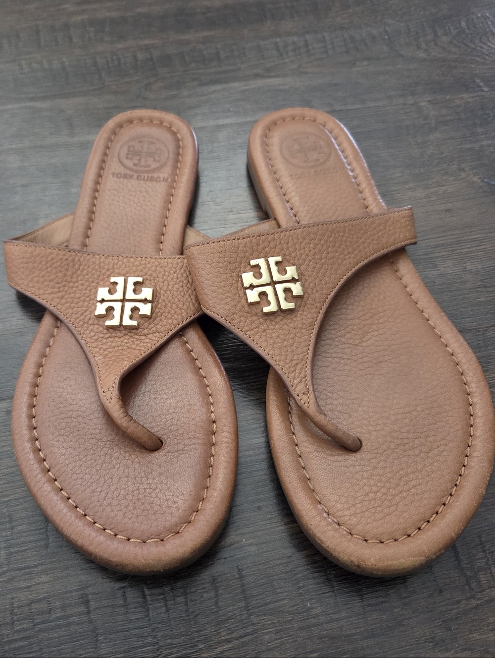 Tory Burch Jolie Sandals Flat Thong Cognac Brown Size 6